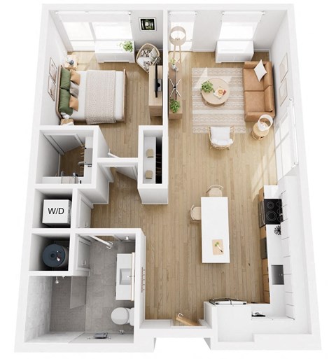 Floor plan for 1 bed, 1 bath, 750 sqft